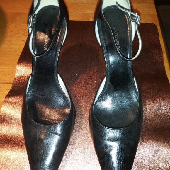 Vintage Black Giorgio Armani Heels, re-soled. Size 10 (40 1/2) OG Box + Dust Bag - Picture 3 of 9